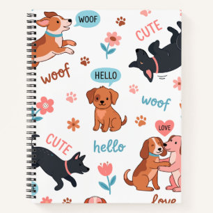 Süße Cartoon-Hunde, spielerisches Sommer-Ästhetik- Notizbuch