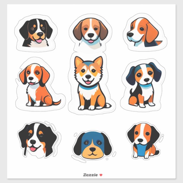 Süße Cartoon-Hunde-Sticker-Set mit hellen Farben Aufkleber (Blatt)