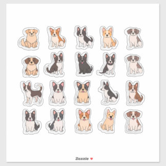 Süße Cartoon-Hunde-Sticker-Set mit hellen Farben Aufkleber