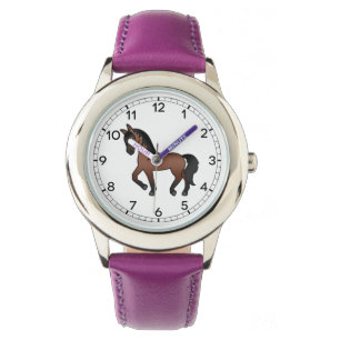 Süße Cartoon-Illustration eines kastanienbraunen T Armbanduhr