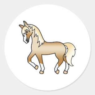 Süße Cartoon-Illustration eines Palomino-Trabhengs Runder Aufkleber