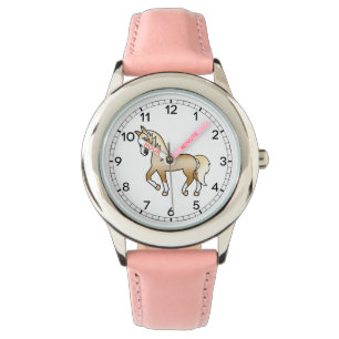 Süße Cartoon-Illustration eines Palomino-Trabpferd Armbanduhr