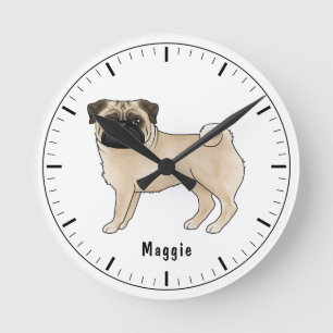 Süße Cartoon-Illustration eines Rehpug-Hundes mit  Runde Wanduhr