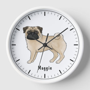 Süße Cartoon-Illustration eines Rehpug-Hundes mit  Uhr