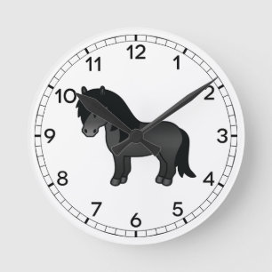 Süße Cartoon-Illustration eines schwarzen Shetland Runde Wanduhr