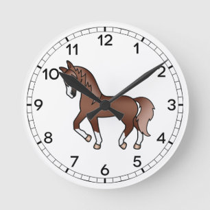 Süße Cartoon-Illustration eines trabenden Kastanie Runde Wanduhr