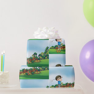 Süße Cartoon-Jungen-Golf-Spaß-Golf-Liebhaber-Desig Geschenkpapier