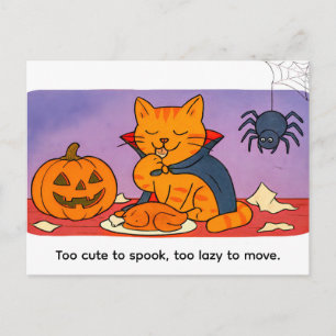 Süße Cartoon-Katze als kleiner Vampir verkleidet Postkarte