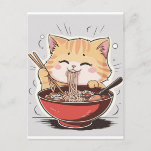 Süße Cartoon-Katze, die Nudeln mit chinesischer Sc Feiertagspostkarte