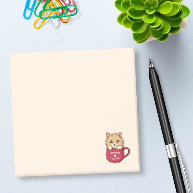 Süße Cartoon-Katze in beiger Kaffeetasse Post-it Klebezettel (Von Creator hochgeladen)