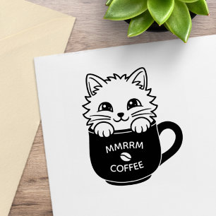 Süße Cartoon-Katze in Kaffeetasse mit individuelle Gummistempel