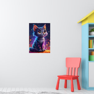 Süße Cartoon-Katze iSternenhimmel Träumerische Nac Poster
