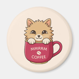 Süße Cartoon-Katze Kaffeetasse Beige Benutzerdefin Magnet