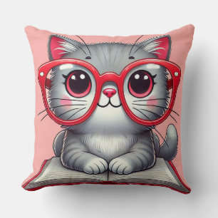 Süße Cartoon-Katze mit Brille Kissen
