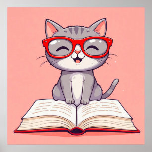 Süße Cartoon-Katze mit Brille Poster