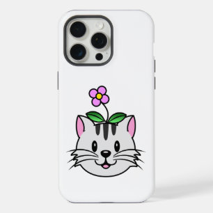 Süße Cartoon-Katze mit einer Blume auf dem Kopf iPhone 15 Pro Max Hülle