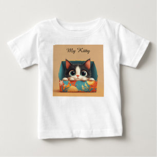 Süße Cartoon-Katze mit großen Augen Baby T-shirt