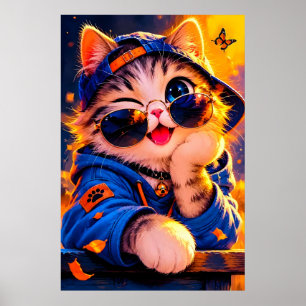 Süße Cartoon-Katze mit Sonnenbrille Poster