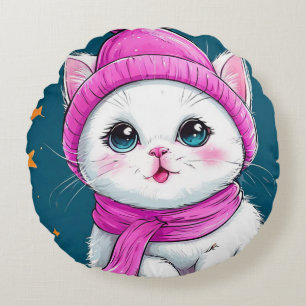 Süße Cartoon-Katze Rundes Kissen