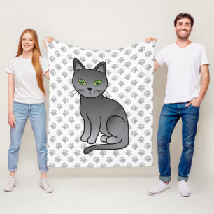 Süße Cartoon-Katze Russische Blaue Illustration &  Fleecedecke