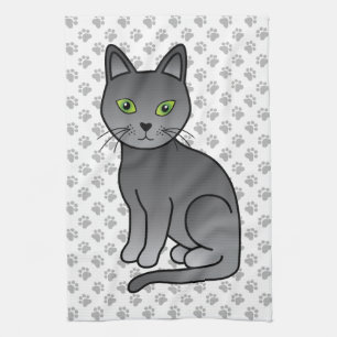 Süße Cartoon-Katze Russische Blaue Illustration & Geschirrtuch