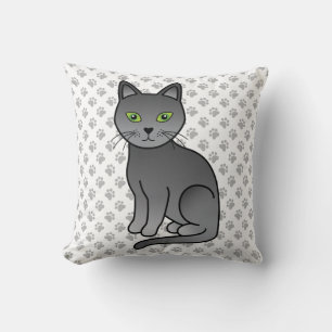 Süße Cartoon-Katze Russische Blaue Illustration & Kissen