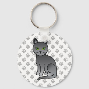 Süße Cartoon-Katze Russische Blaue Illustration & Schlüsselanhänger
