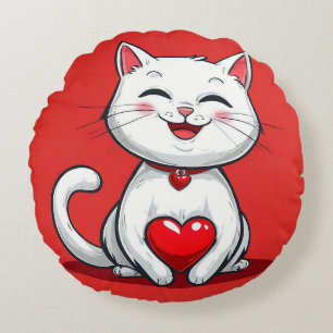 Süße Cartoon-Katze verliebt Rundes Kissen