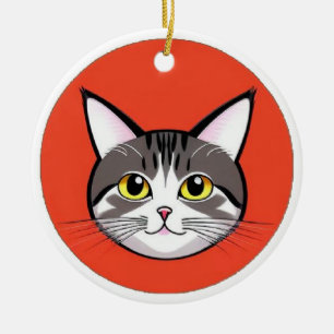 Süße Cartoon-Katzen-Gesicht mit mutigem Grafikdesi Keramik Ornament