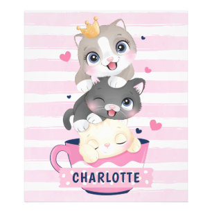 Süße Cartoon-Katzen mit rosa gestreiften Streifen Fotodruck