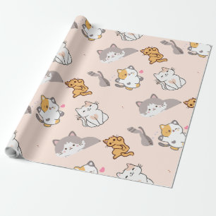Süße Cartoon-Katzen Muster-Monogramm Geschenkpapier