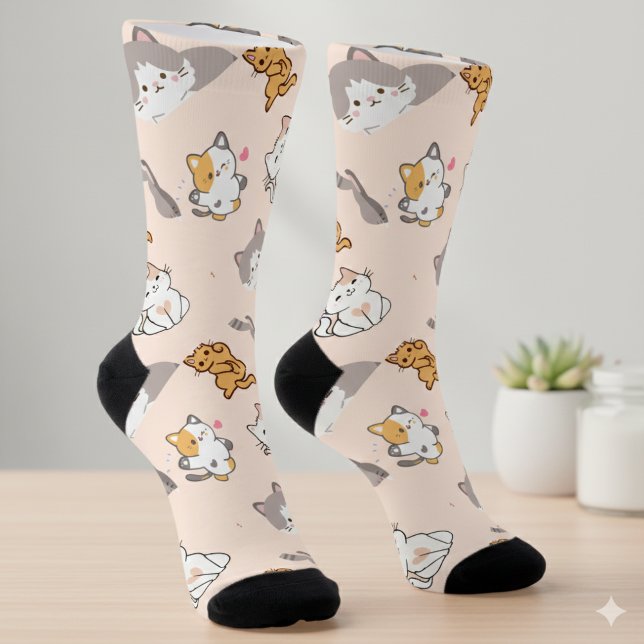Süße Cartoon-Katzen Muster Monogramm Socken (Von Creator hochgeladen)