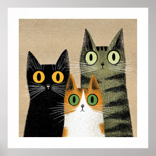 Süße Cartoon-Katzen, weit aufgerissene Augen, Poster