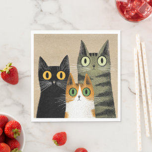 Süße Cartoon-Katzen, weit aufgerissene Augen, Serviette