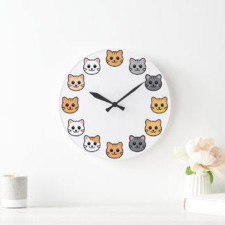 Süße Cartoon-Katzengesichter Kawaii Feline Wanduhr