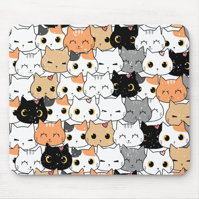 Süße Cartoon-Katzengesichter Nahtloses Muster Maus Mousepad (Vorne)