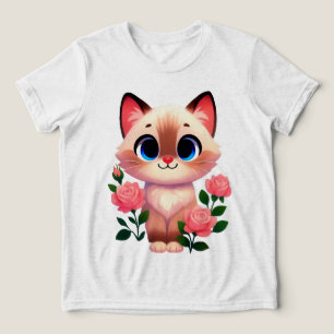 Süße Cartoon-Kitty-Katze Florale Rose Hübsches Tie Tri-Blend Shirt
