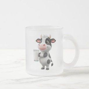 Süße Cartoon-Kuh trinkt Milch aus Glas Mattglastasse