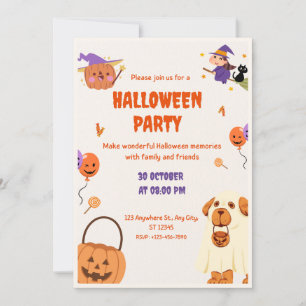 Süße Cartoon-Kürbis und Hund Halloween-Party Einladung