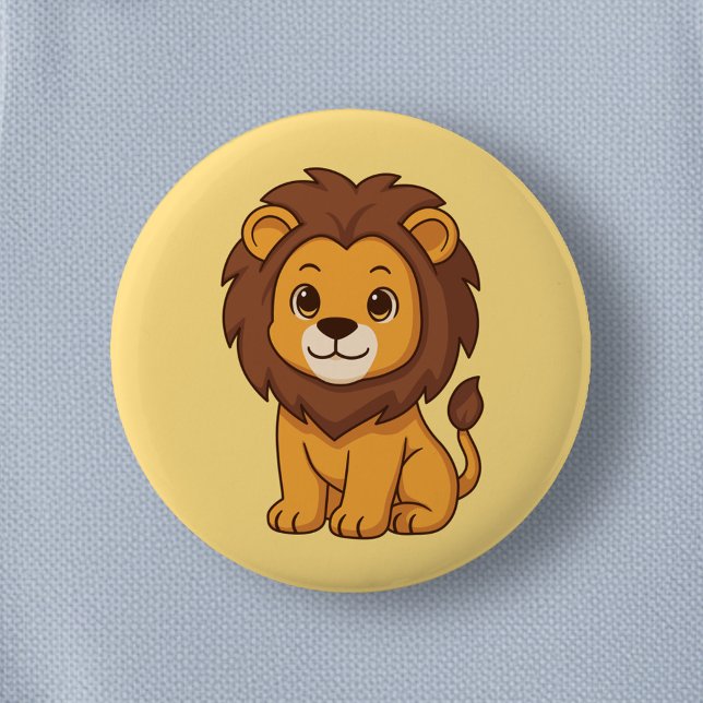 Süße Cartoon-Löwe auf Gelb Button (Von Creator hochgeladen)
