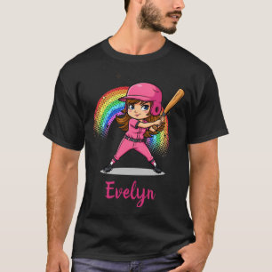 Süße Cartoon Mädchen Baseballspieler In Rosa T-Shi T-Shirt