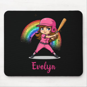 Süße Cartoon Mädchen Baseballspielerin in rosa T-S Mousepad
