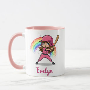 Süße Cartoon Mädchen Baseballspielerin in Rosa Tasse