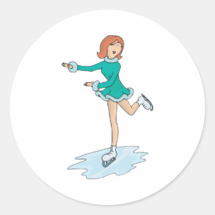 süße Cartoon Mädchen Figur Eiskunstlauf Runder Aufkleber