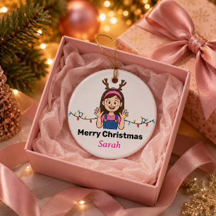 Süße Cartoon Mädchen Frohe Weihnachten Ferien Keramik Ornament