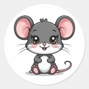 Süße Cartoon-Maus mit großen Ohren Runder Aufkleber