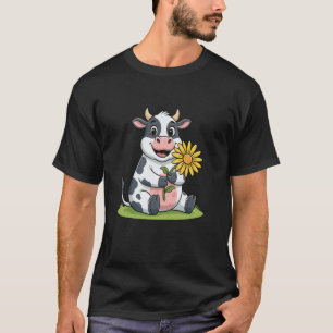 Süße Cartoon-Milchkuh hält leuchtende Sonnenblume T-Shirt