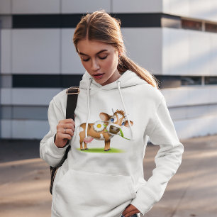Süße Cartoon-Milchkuh mit Blume und Gras Hoodie
