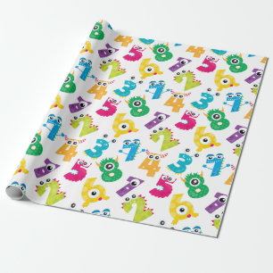 Süße Cartoon-Monster-Zahlen-Muster Geschenkpapier