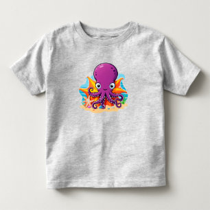 Süße Cartoon-Oktopus auf sonnigem Strand mit Musch Kleinkind T-shirt
